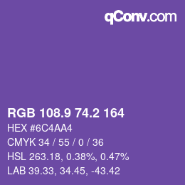 カラーコード: RGB 108.9 74.2 164 | qconv.com