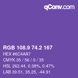 カラーコード: RGB 108.9 74.2 167 | qconv.com