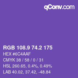 カラーコード: RGB 108.9 74.2 175 | qconv.com