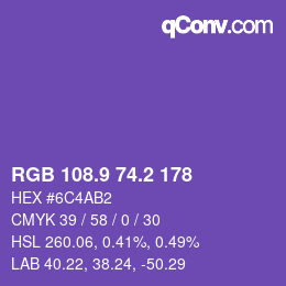 カラーコード: RGB 108.9 74.2 178 | qconv.com