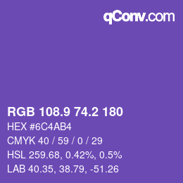 カラーコード: RGB 108.9 74.2 180 | qconv.com