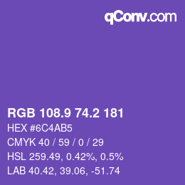 カラーコード: RGB 108.9 74.2 181 | qconv.com