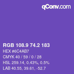 カラーコード: RGB 108.9 74.2 183 | qconv.com
