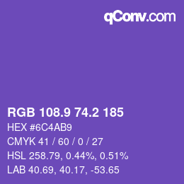 カラーコード: RGB 108.9 74.2 185 | qconv.com