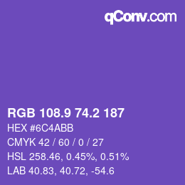 カラーコード: RGB 108.9 74.2 187 | qconv.com