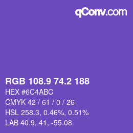 カラーコード: RGB 108.9 74.2 188 | qconv.com