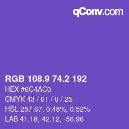カラーコード: RGB 108.9 74.2 192 | qconv.com