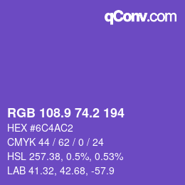 カラーコード: RGB 108.9 74.2 194 | qconv.com
