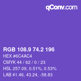 カラーコード: RGB 108.9 74.2 196 | qconv.com