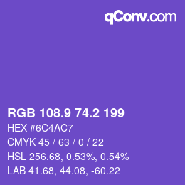 カラーコード: RGB 108.9 74.2 199 | qconv.com