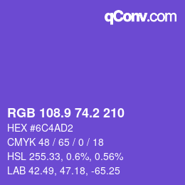 カラーコード: RGB 108.9 74.2 210 | qconv.com