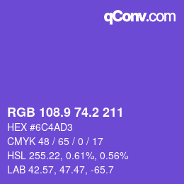 カラーコード: RGB 108.9 74.2 211 | qconv.com