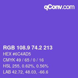 カラーコード: RGB 108.9 74.2 213 | qconv.com
