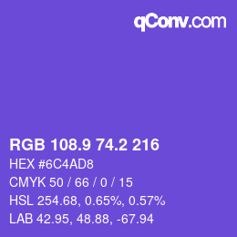 カラーコード: RGB 108.9 74.2 216 | qconv.com