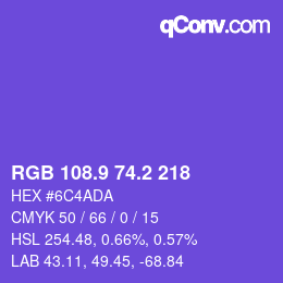 カラーコード: RGB 108.9 74.2 218 | qconv.com