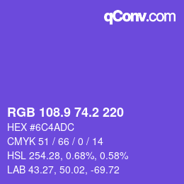 カラーコード: RGB 108.9 74.2 220 | qconv.com