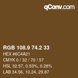 Color code: RGB 108.9 74.2 33 | qconv.com