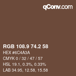 Color code: RGB 108.9 74.2 58 | qconv.com