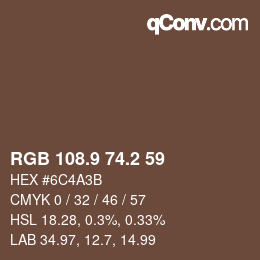 カラーコード: RGB 108.9 74.2 59 | qconv.com