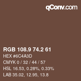 Color code: RGB 108.9 74.2 61 | qconv.com