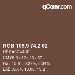 Color code: RGB 108.9 74.2 62 | qconv.com