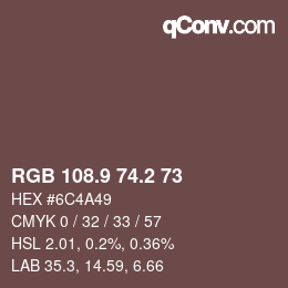 Color code: RGB 108.9 74.2 73 | qconv.com