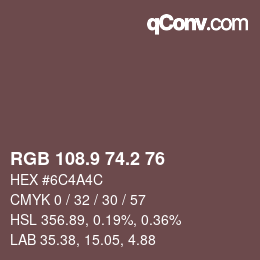 Color code: RGB 108.9 74.2 76 | qconv.com