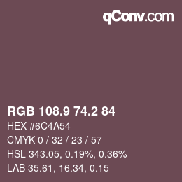 Color code: RGB 108.9 74.2 84 | qconv.com