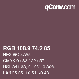 カラーコード: RGB 108.9 74.2 85 | qconv.com