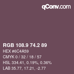 カラーコード: RGB 108.9 74.2 89 | qconv.com