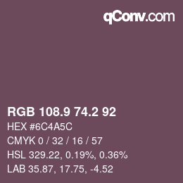 カラーコード: RGB 108.9 74.2 92 | qconv.com