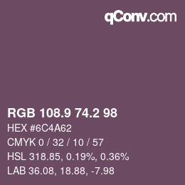 Color code: RGB 108.9 74.2 98 | qconv.com