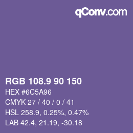 カラーコード: RGB 108.9 90 150 | qconv.com