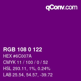 Color code: RGB 108 0 122 | qconv.com