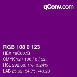 颜色代码: RGB 108 0 123 | qconv.com