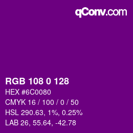 Color code: RGB 108 0 128 | qconv.com