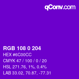 カラーコード: RGB 108 0 204 | qconv.com