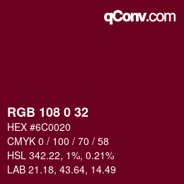 颜色代码: RGB 108 0 32 | qconv.com