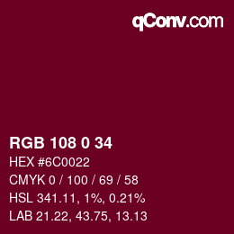 カラーコード: RGB 108 0 34 | qconv.com