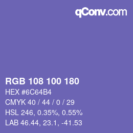 Color code: RGB 108 100 180 | qconv.com