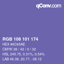 颜色代码: RGB 108 101 174 | qconv.com