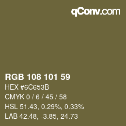 Color code: RGB 108 101 59 | qconv.com