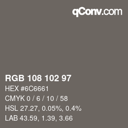 Código de color: RGB 108 102 97 | qconv.com