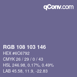 Color code: RGB 108 103 146 | qconv.com