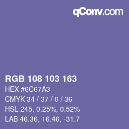 颜色代码: RGB 108 103 163 | qconv.com