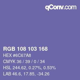 颜色代码: RGB 108 103 168 | qconv.com