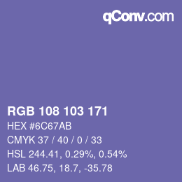 カラーコード: RGB 108 103 171 | qconv.com