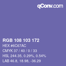 Color code: RGB 108 103 172 | qconv.com