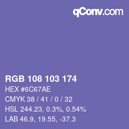颜色代码: RGB 108 103 174 | qconv.com