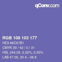 Color code: RGB 108 103 177 | qconv.com